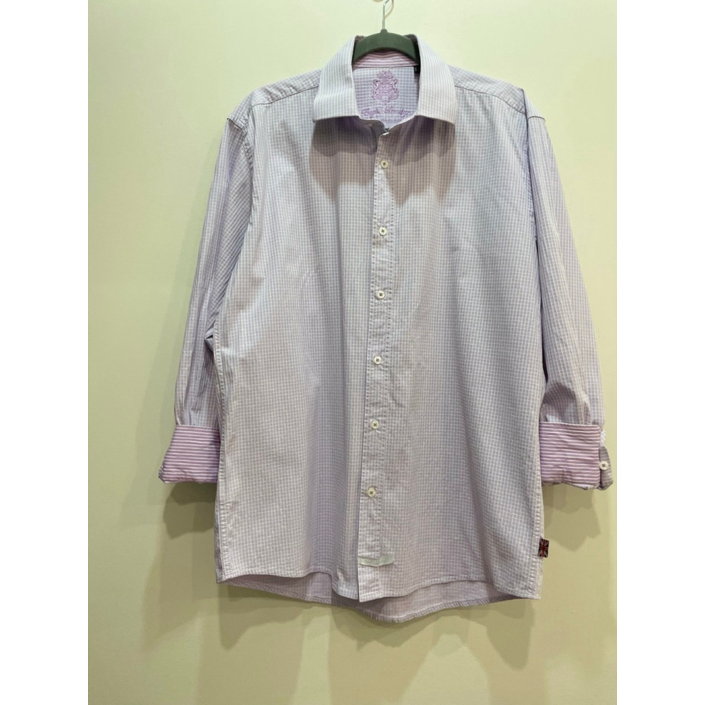 English Laundry Button Up Shirt 16 1/2 34/35 Purple Check Flip Cuff Office